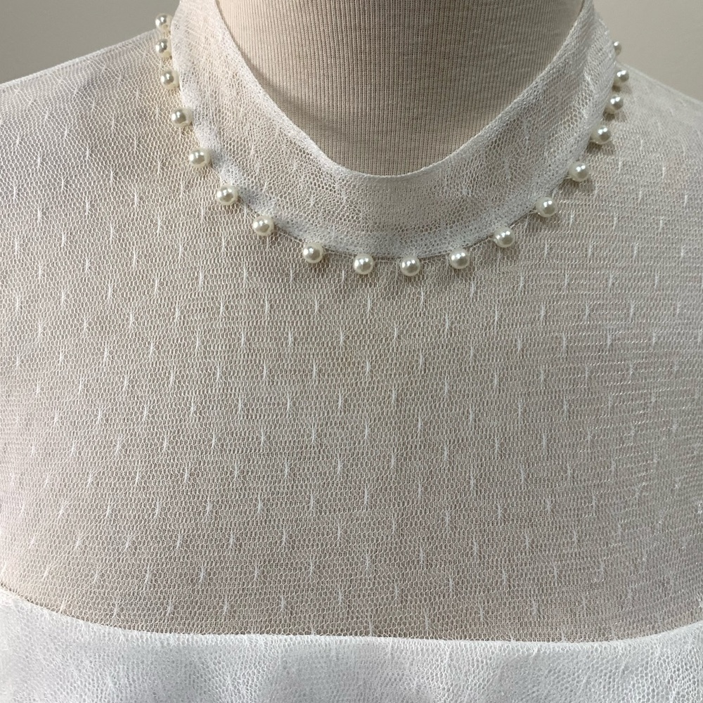Aidan mattox white pearl tiered mesh midi dress - Picture 6 of 10